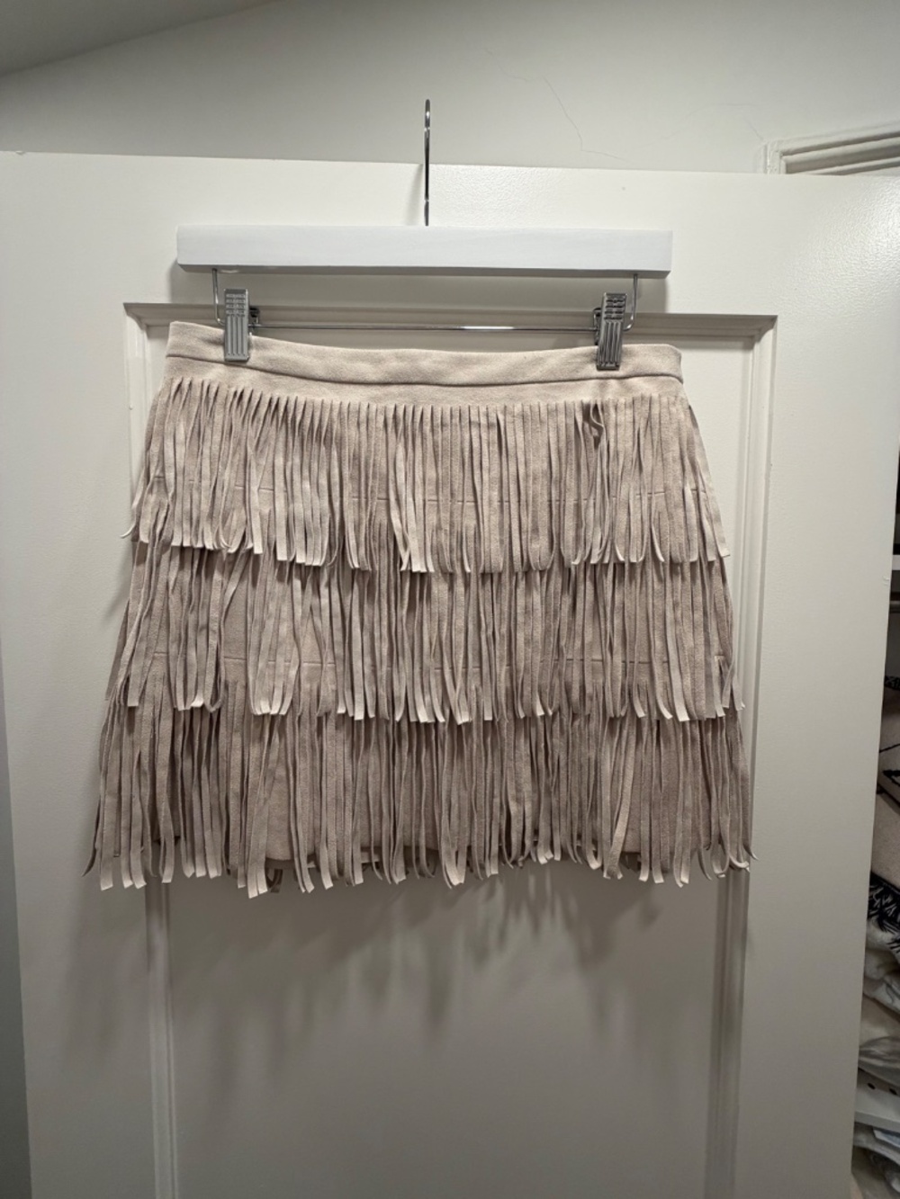 BCBG Cream Suede Fringe Skirt